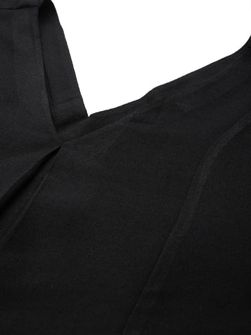 Varanga Women Plus Size Black Solid A-Line Kurta Paired With Tonal Bottom